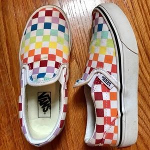 Rainbow checkered slip ons